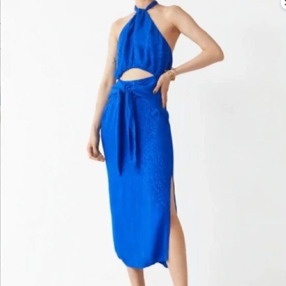 NWT & Other Stories Halter Cut Out Midi Sleeveless Dress Blue Sz 0